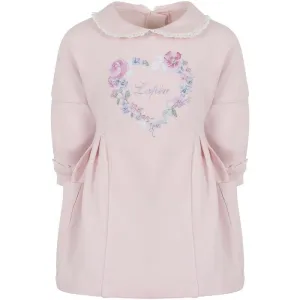 Girls Pink Flower Sweatshirt Dress