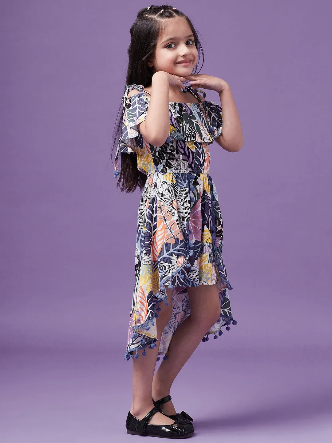 Girls Printed Cotton Off-Shoulder Playsuit