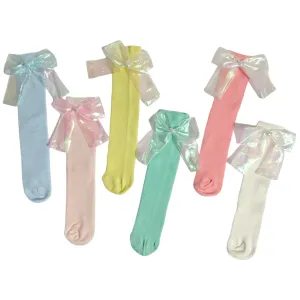 GIRLS' SATIN BOW KOREAN STYLE FREE SIZE LONG SOCKS