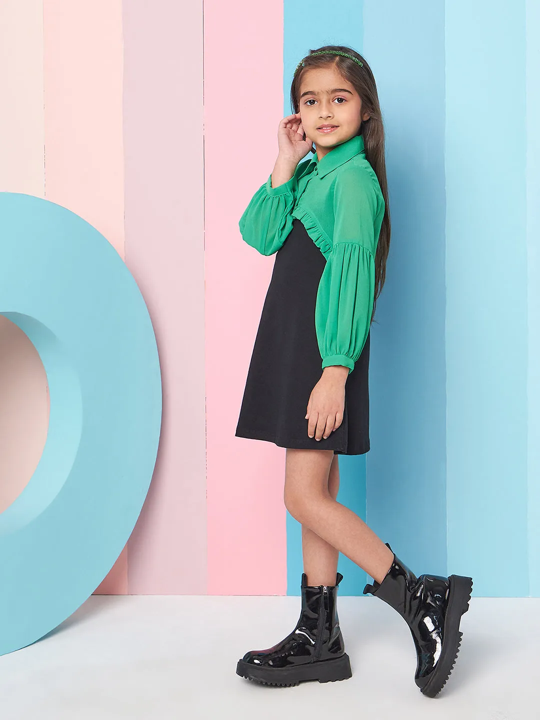 Girls Shoulder Straps Georgette A-Line Dress With Jacket