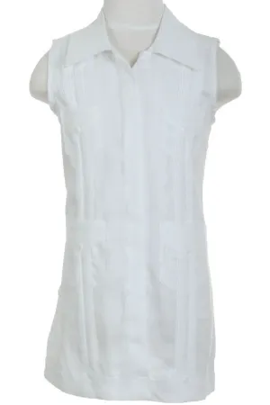 Girls Sleeveless Guayabera Linen Dress with 4 Pocket Design Sizes 2T-4T, 4-10, 12-18