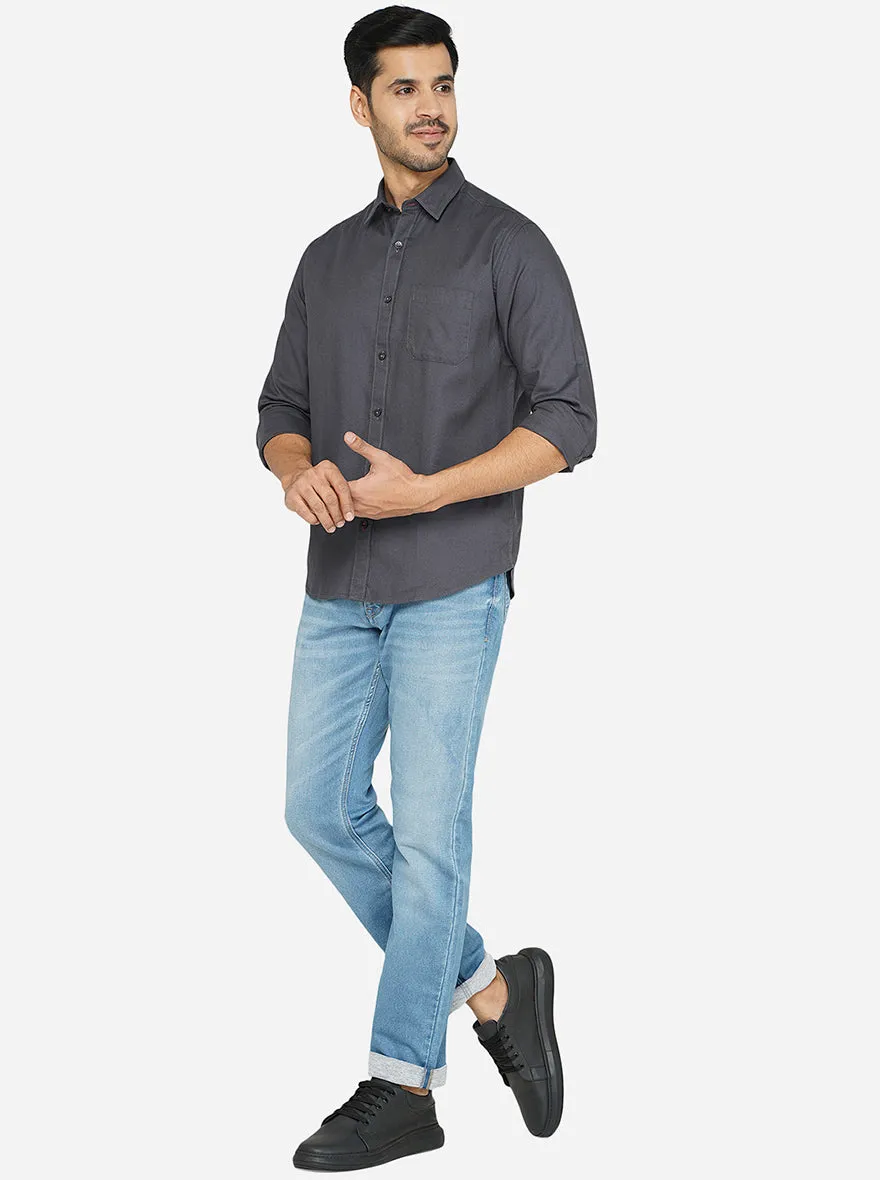 Grey Solid Classic Fit Casual Shirt | Greenfibre