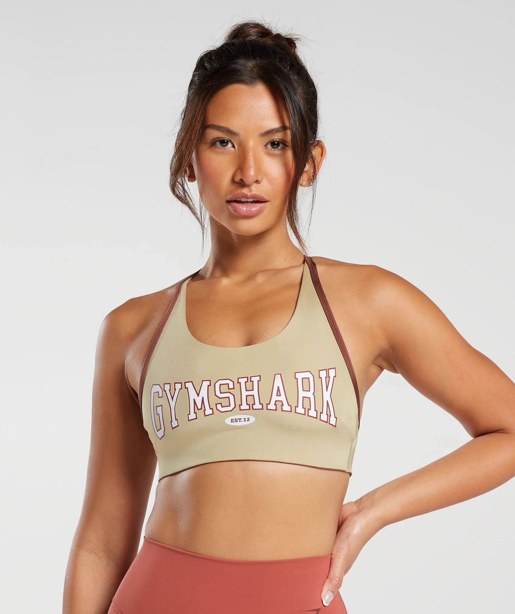 Gymshark Retro Club Sports Bra - Desert Beige/Rust Brown