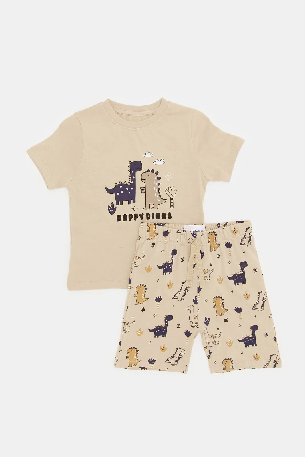 Infant Boys Beige Dino Print Pyjama Set (2 Piece)