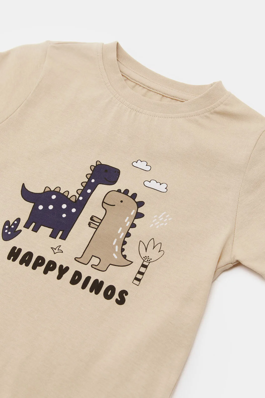 Infant Boys Beige Dino Print Pyjama Set (2 Piece)