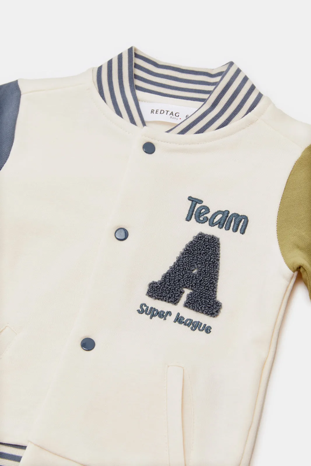 Infant Boys White And Beige Bomber Job Suit (2 Piece)