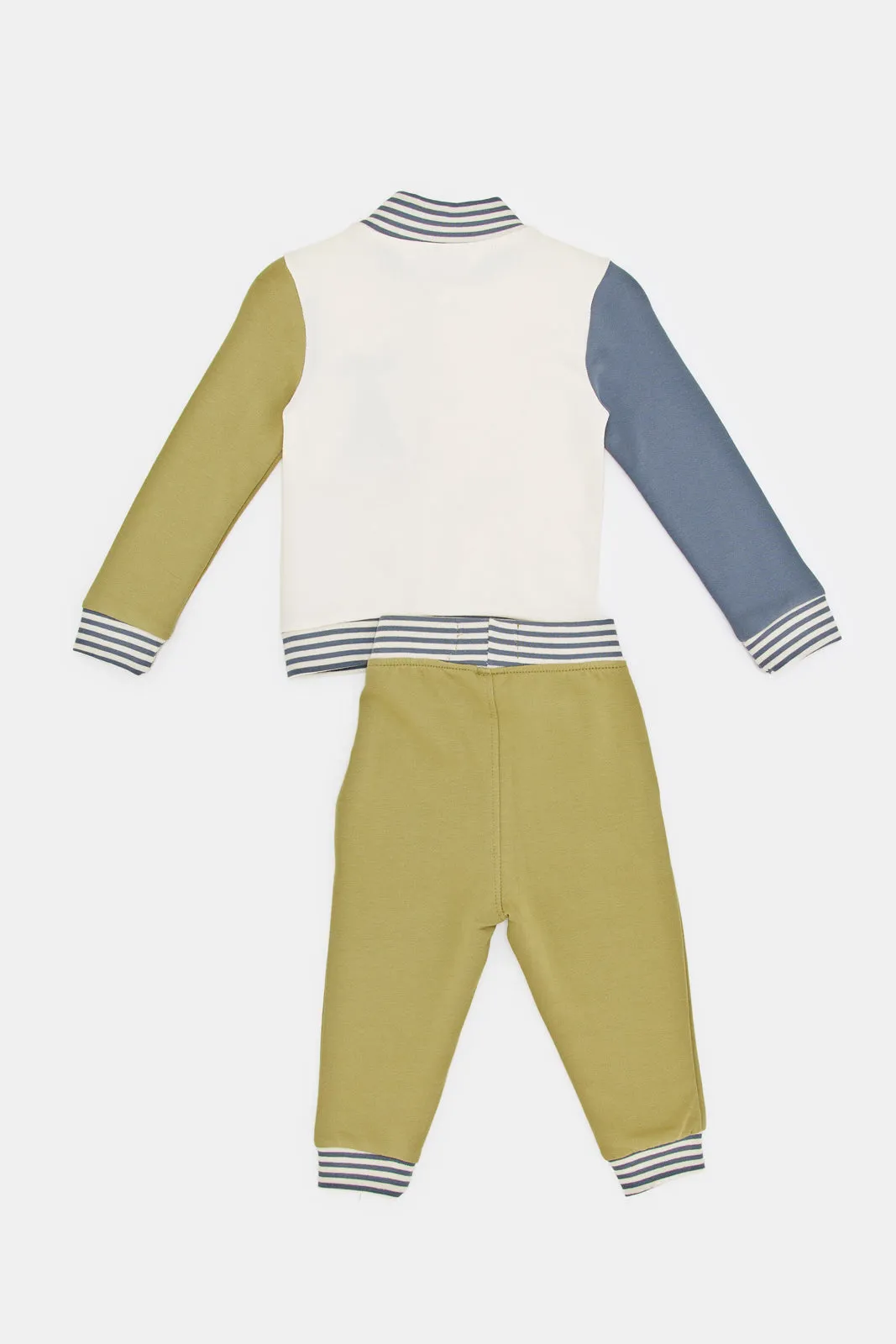 Infant Boys White And Beige Bomber Job Suit (2 Piece)