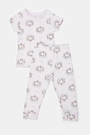 Infant Girls Lilac Marie Cat Print Pyjama Set (2 Piece)