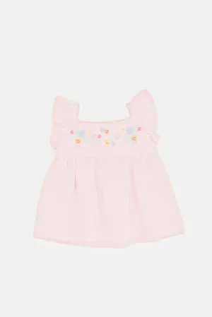 Infant Girls Pink Embroidered Blouse