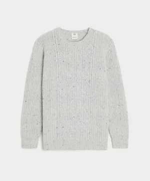 Inis Meáin Aran Cable Crewneck in Grey Fleck