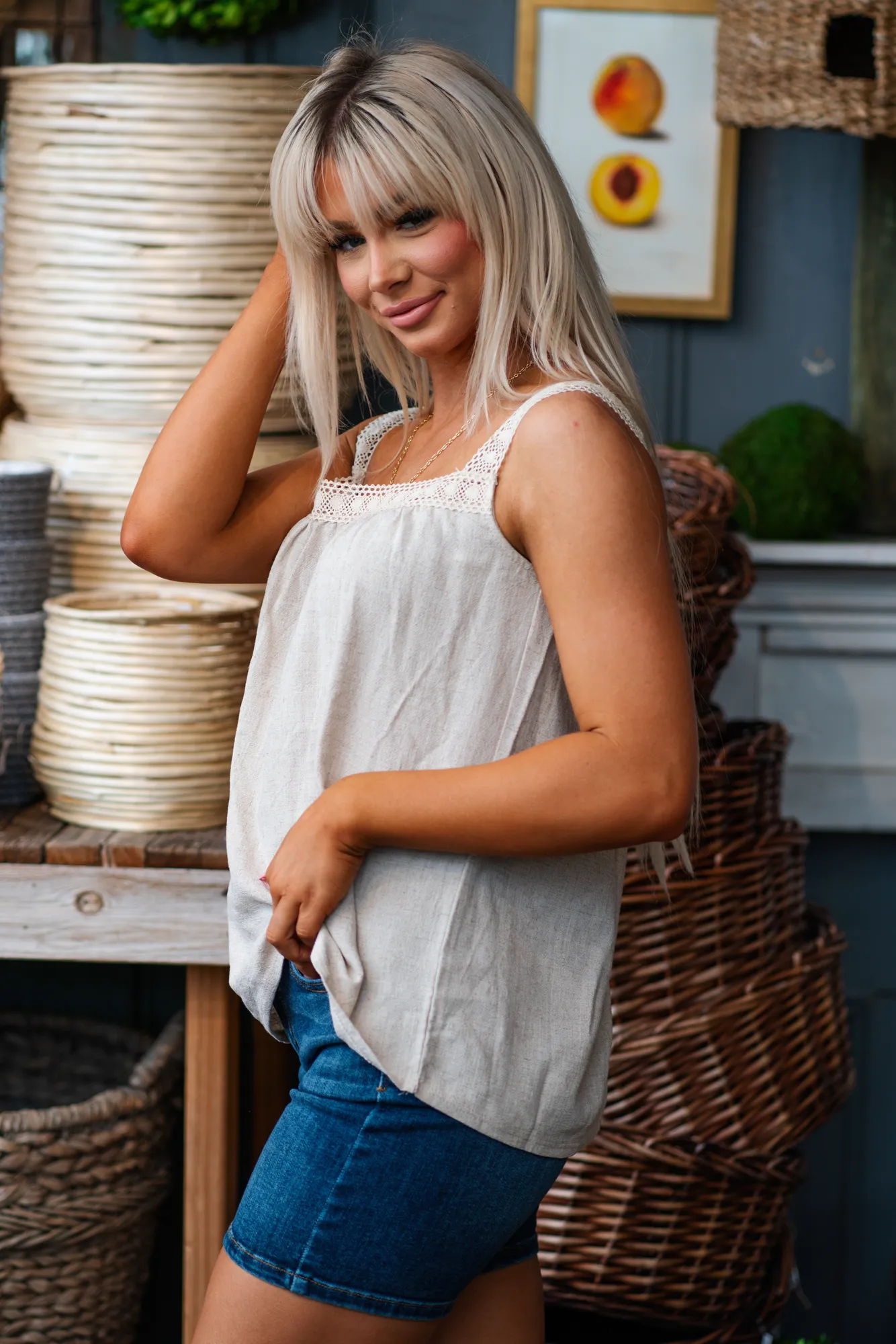 Linen Crochet Cami