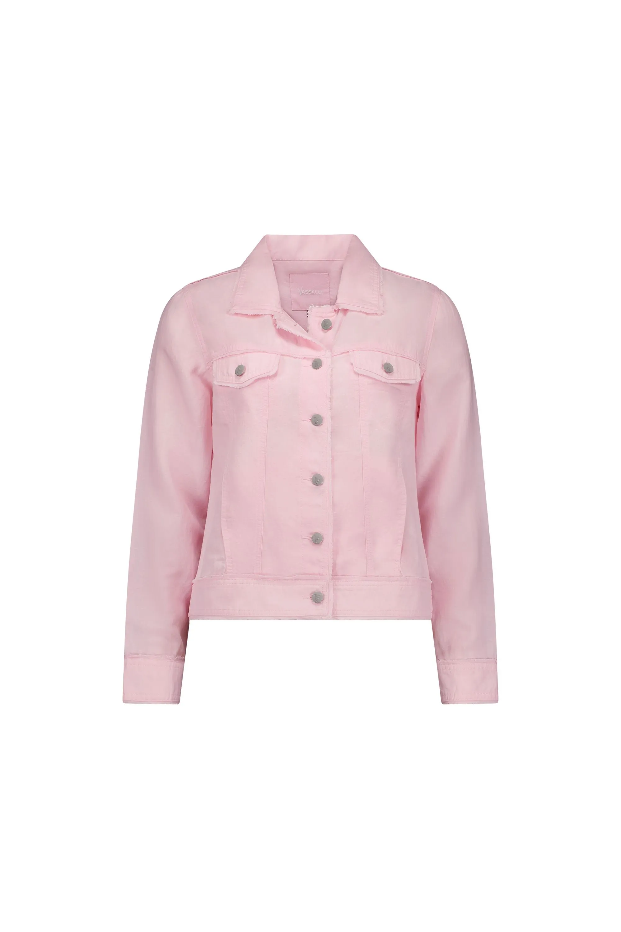 Linen Jacket with Frayed Seams - Light Pink