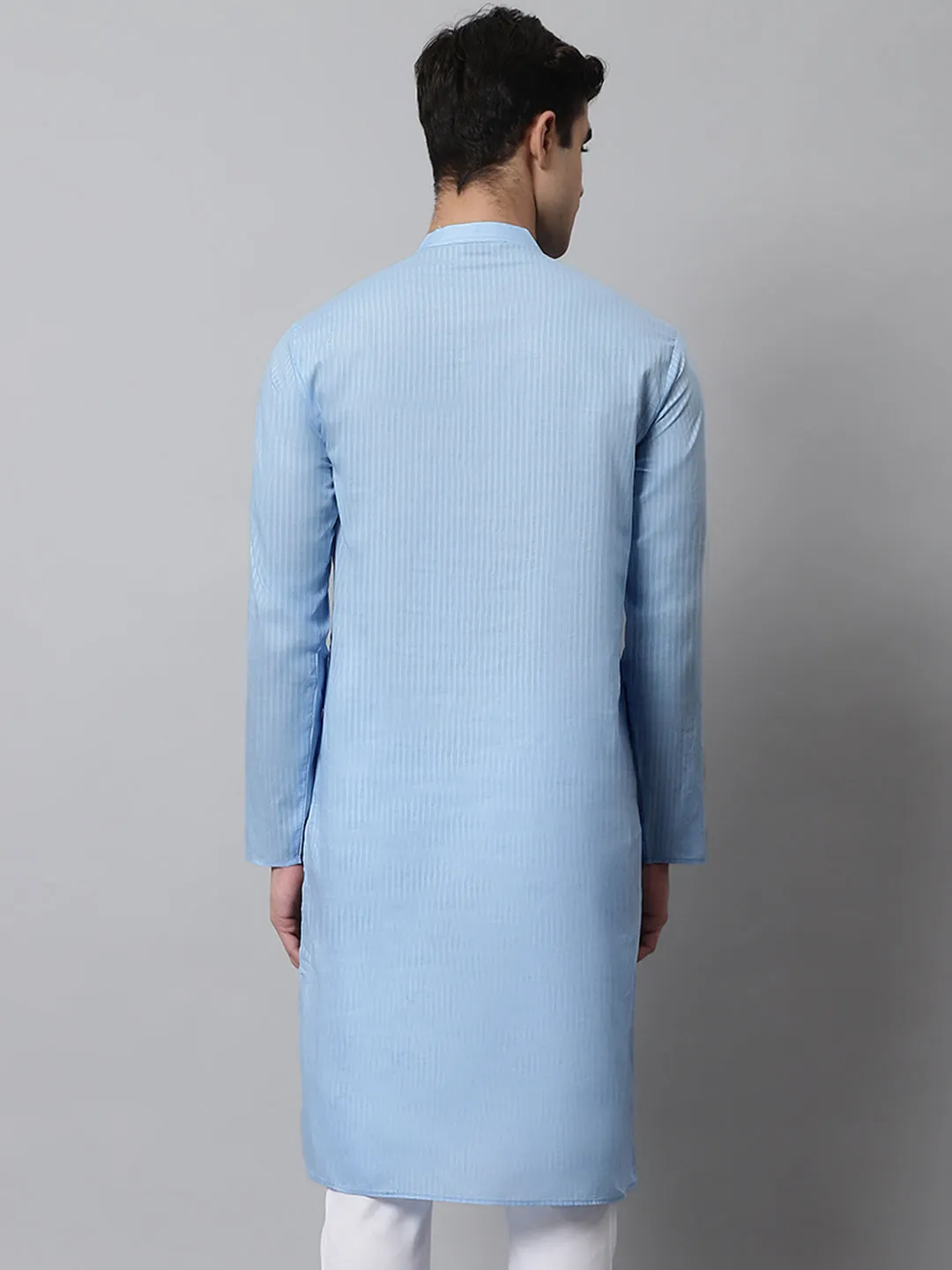 Men'S Light Blue Cotton Striped Kurtas