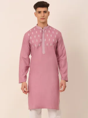 Men'S Magenta Pink Embroidered Kurtas