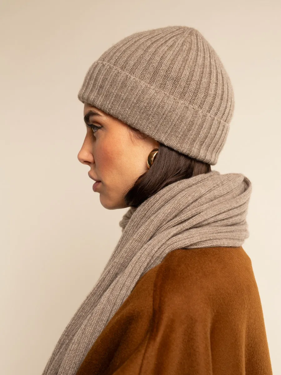 Milano (brown) - 100% cashmere ribbed beanie (unisex)