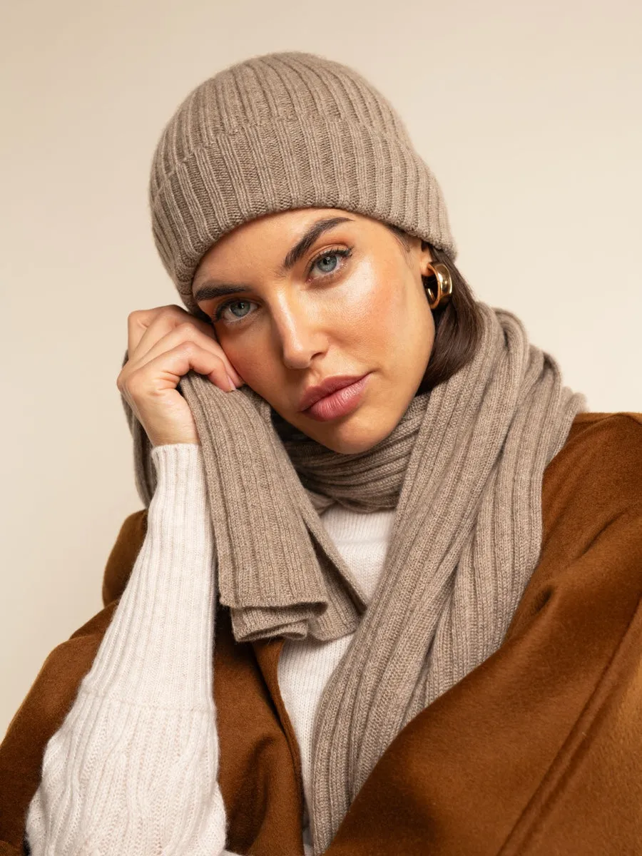 Napoli (brown) - 100% cashmere ribbed scarf (unisex)