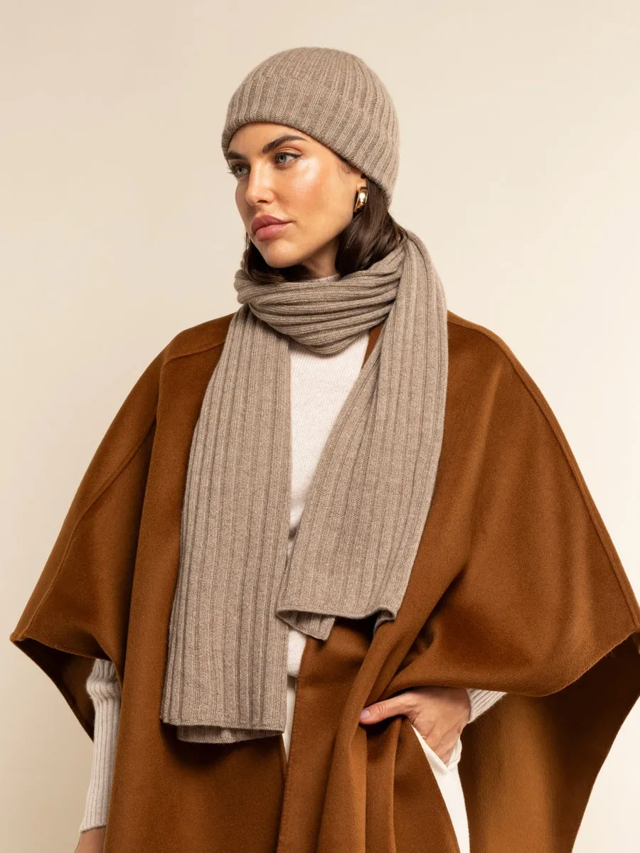 Napoli (brown) - 100% cashmere ribbed scarf (unisex)