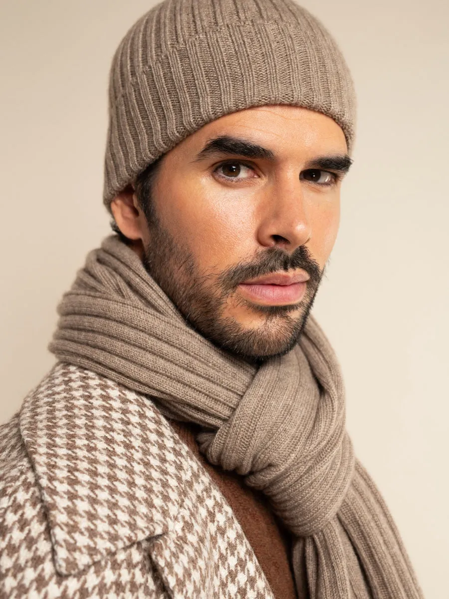 Napoli (brown) - 100% cashmere ribbed scarf (unisex)