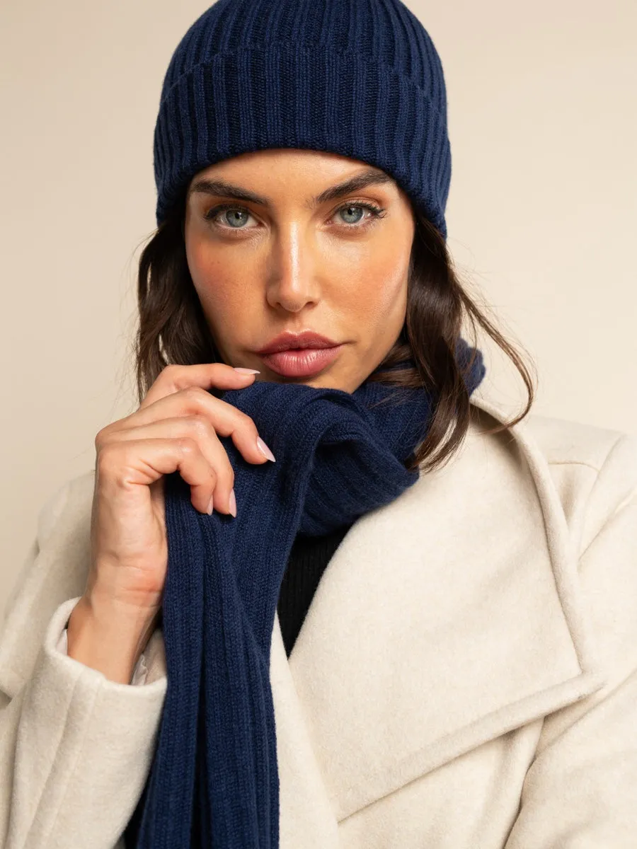 Napoli (navy blue) - 100% cashmere ribbed scarf (unisex)