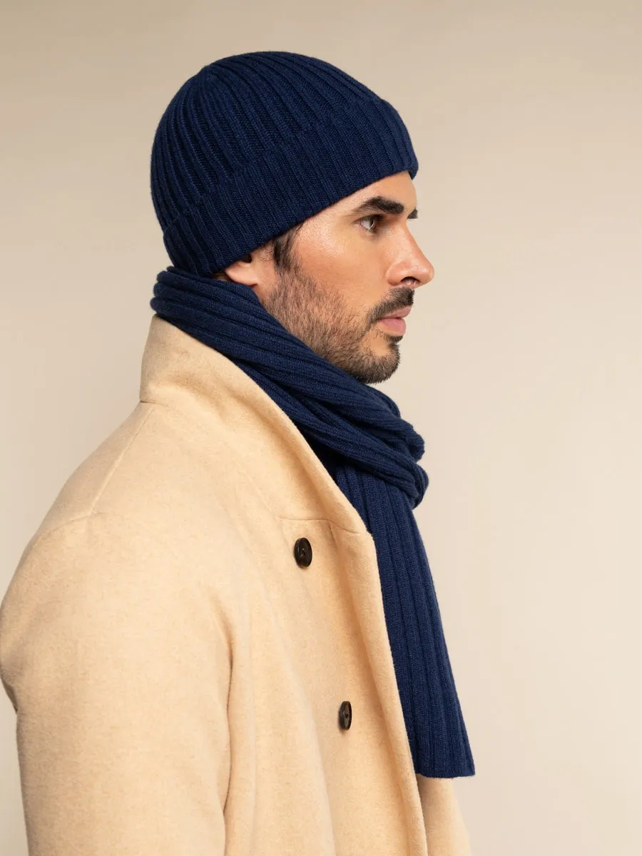 Napoli (navy blue) - 100% cashmere ribbed scarf (unisex)