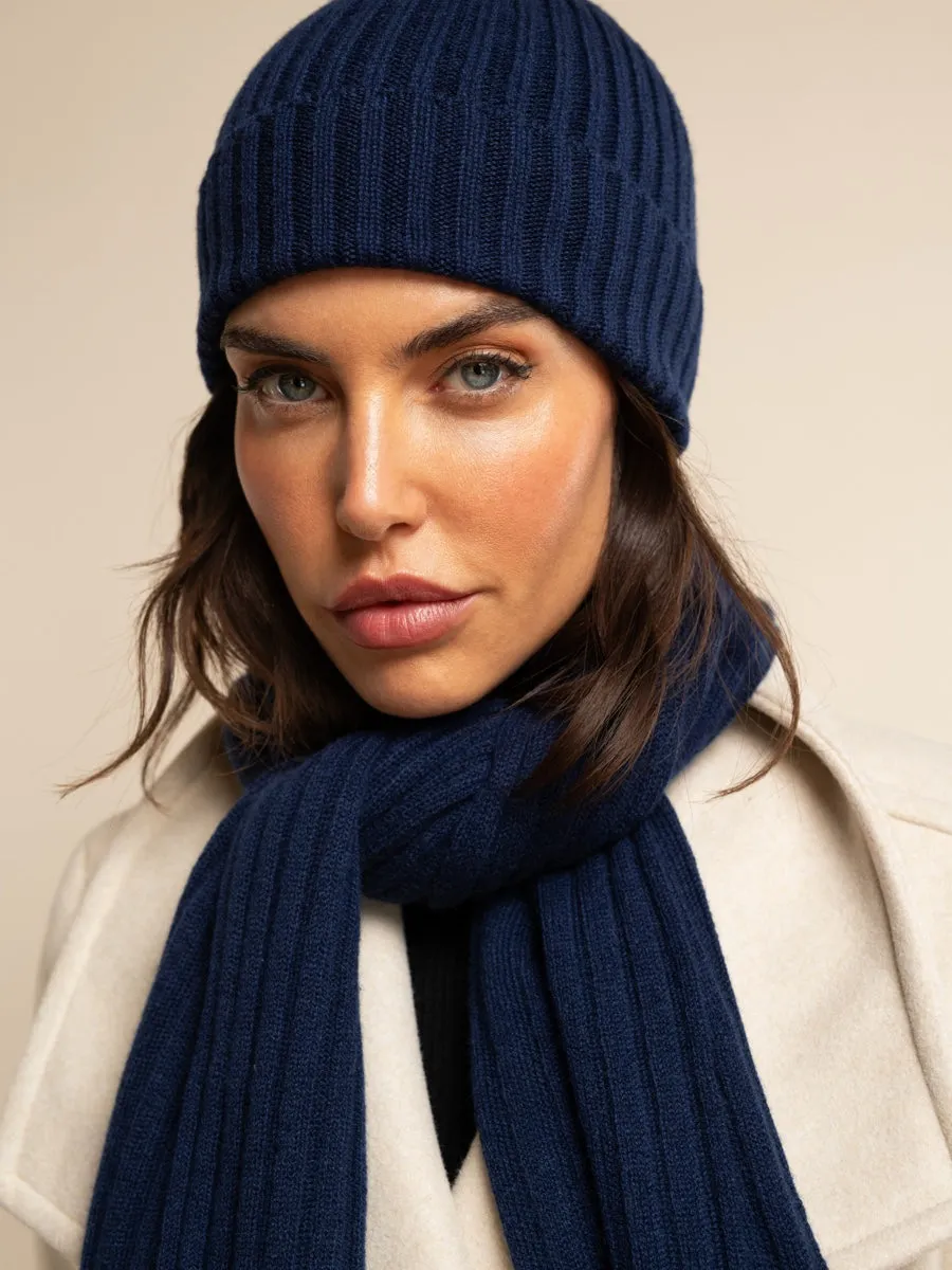 Napoli (navy blue) - 100% cashmere ribbed scarf (unisex)