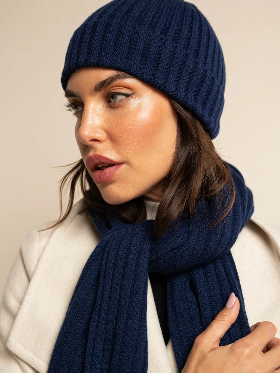 Napoli (navy blue) - 100% cashmere ribbed scarf (unisex)