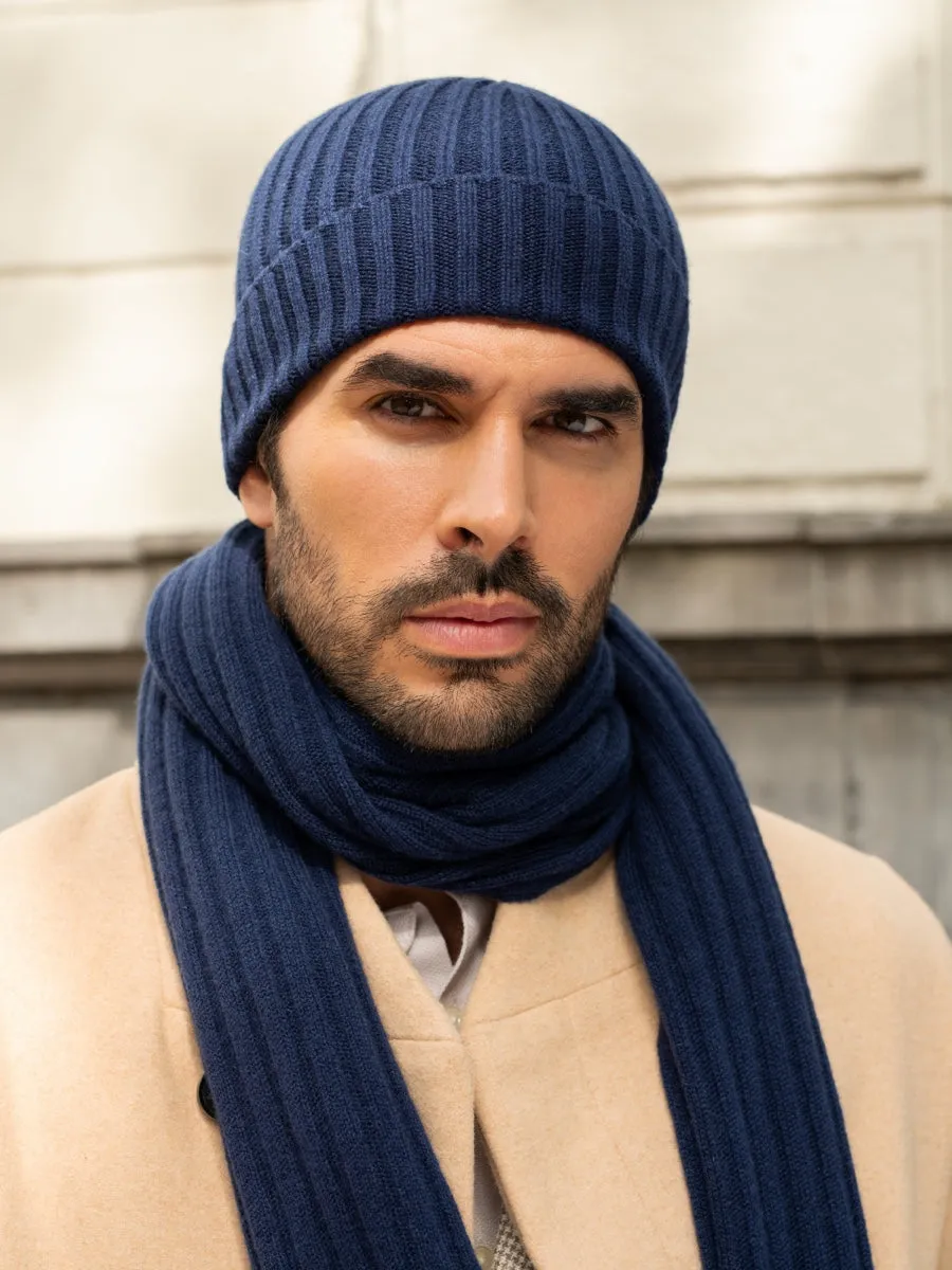 Napoli (navy blue) - 100% cashmere ribbed scarf (unisex)