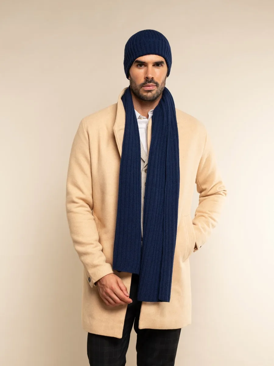 Napoli (navy blue) - 100% cashmere ribbed scarf (unisex)