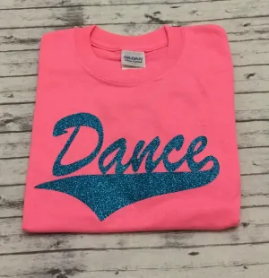 Neon Pink Dance T-shirt with Aqua Glitter Vinyl