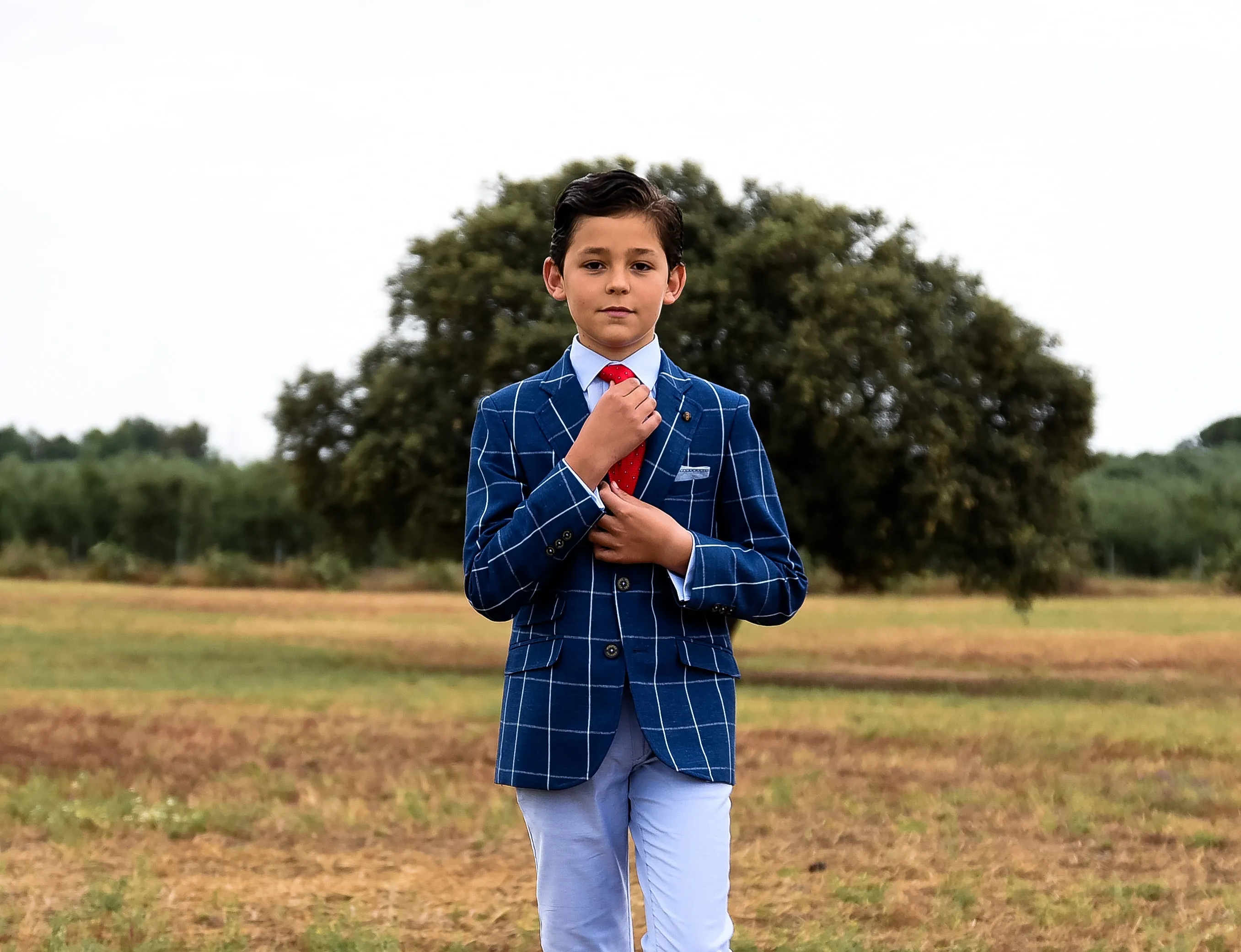 One Varones Boys Dark Blue Check Blazer