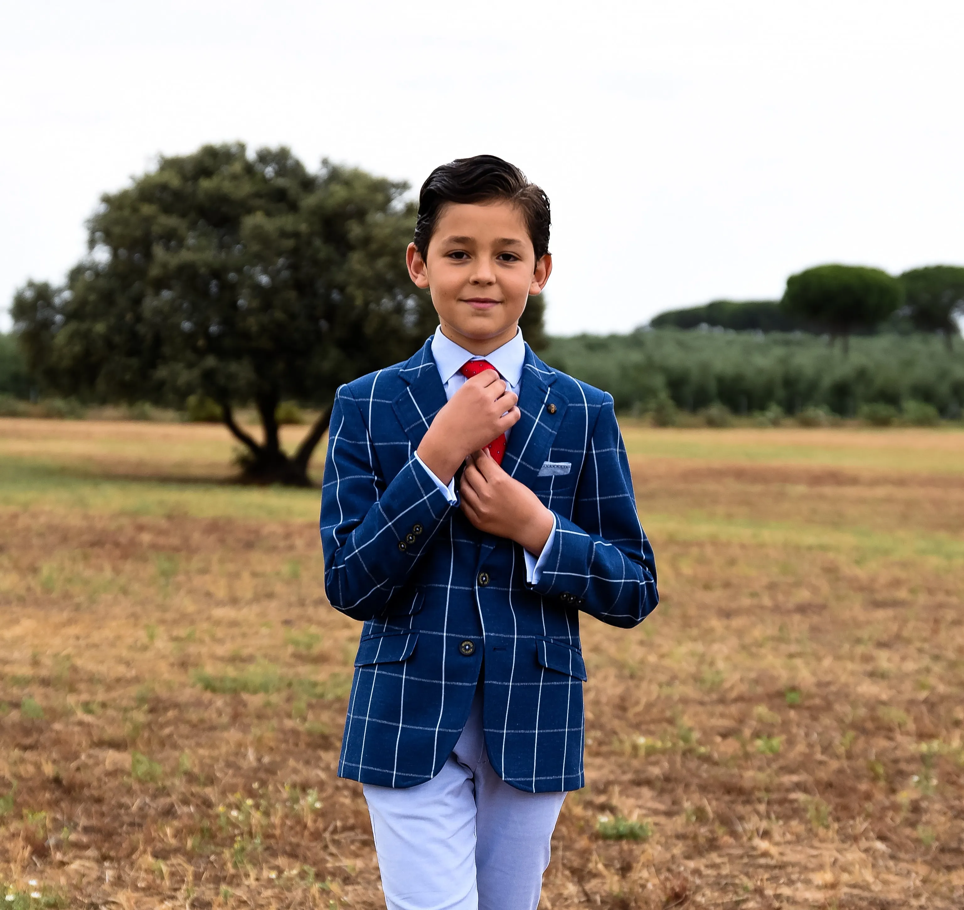 One Varones Boys Dark Blue Check Blazer