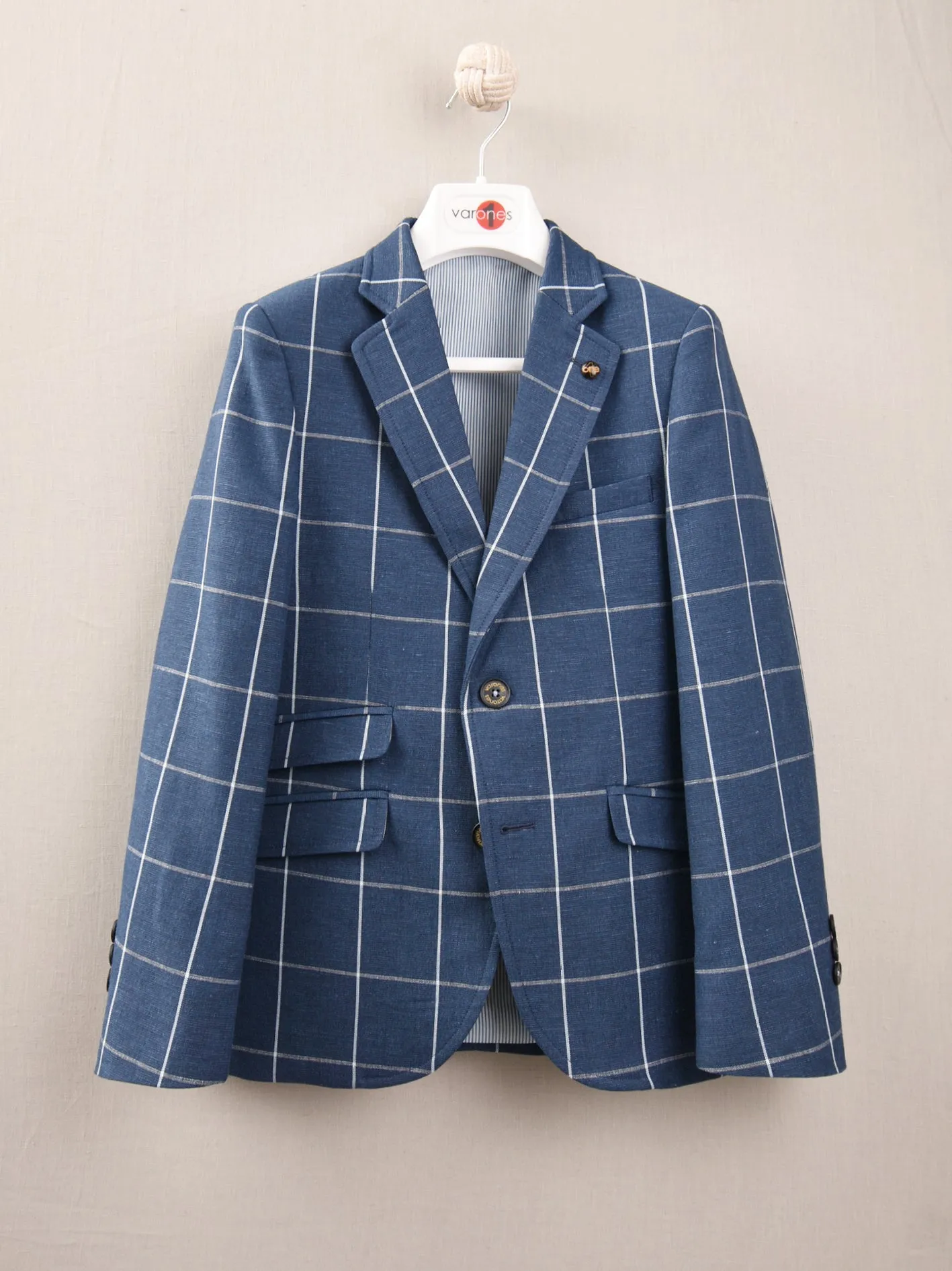 One Varones Boys Dark Blue Check Blazer