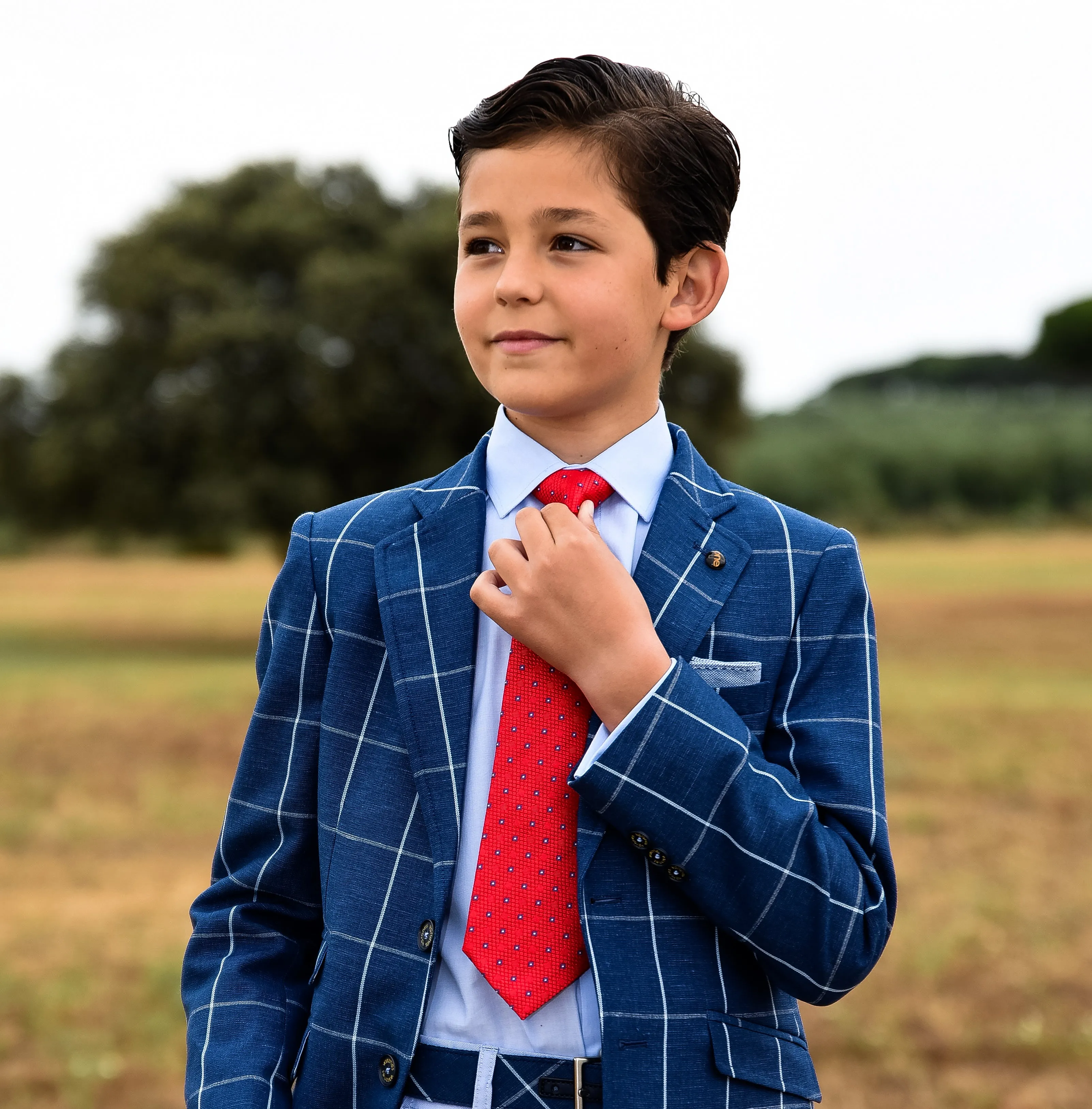 One Varones Boys Dark Blue Check Blazer