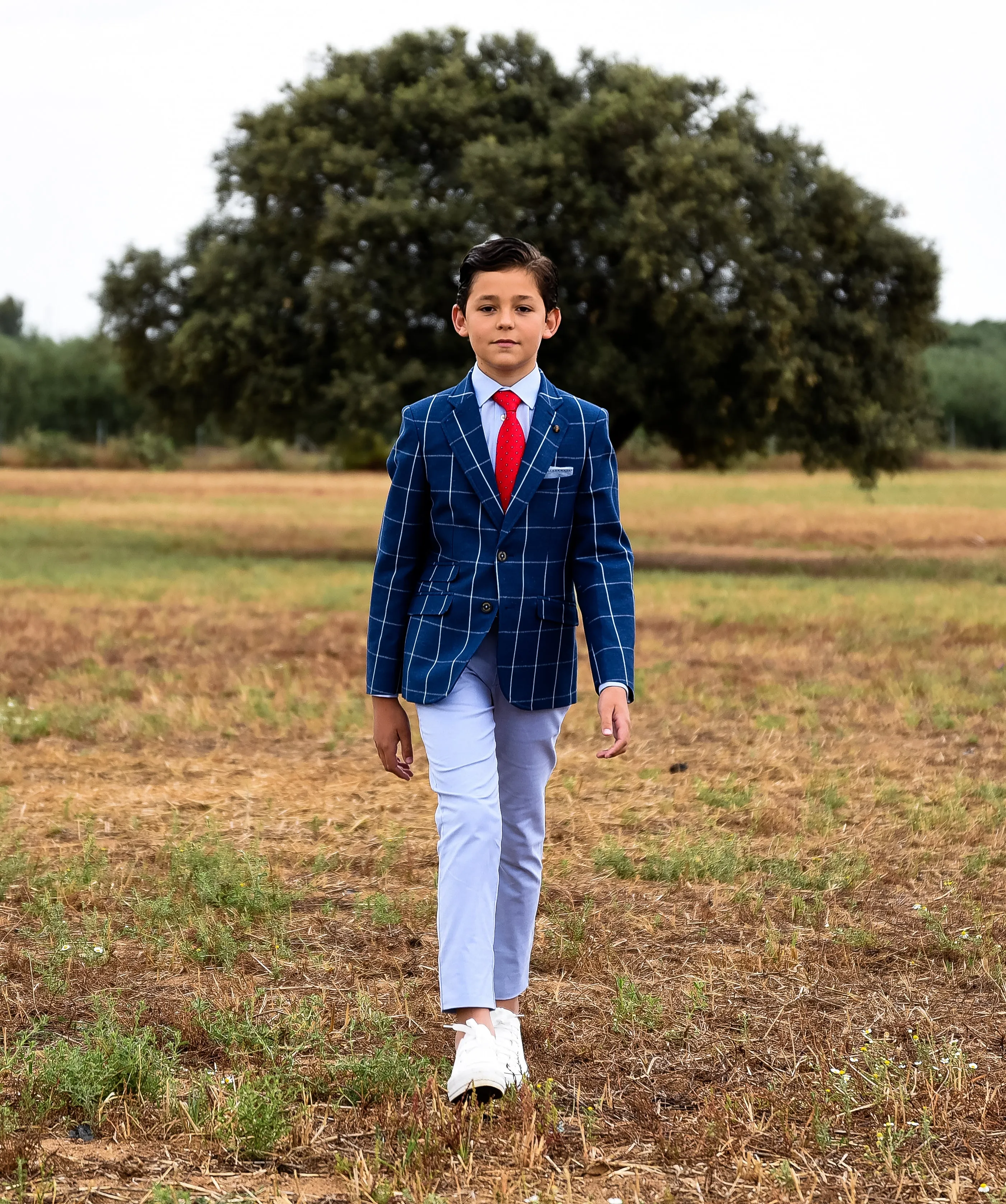 One Varones Boys Dark Blue Check Blazer