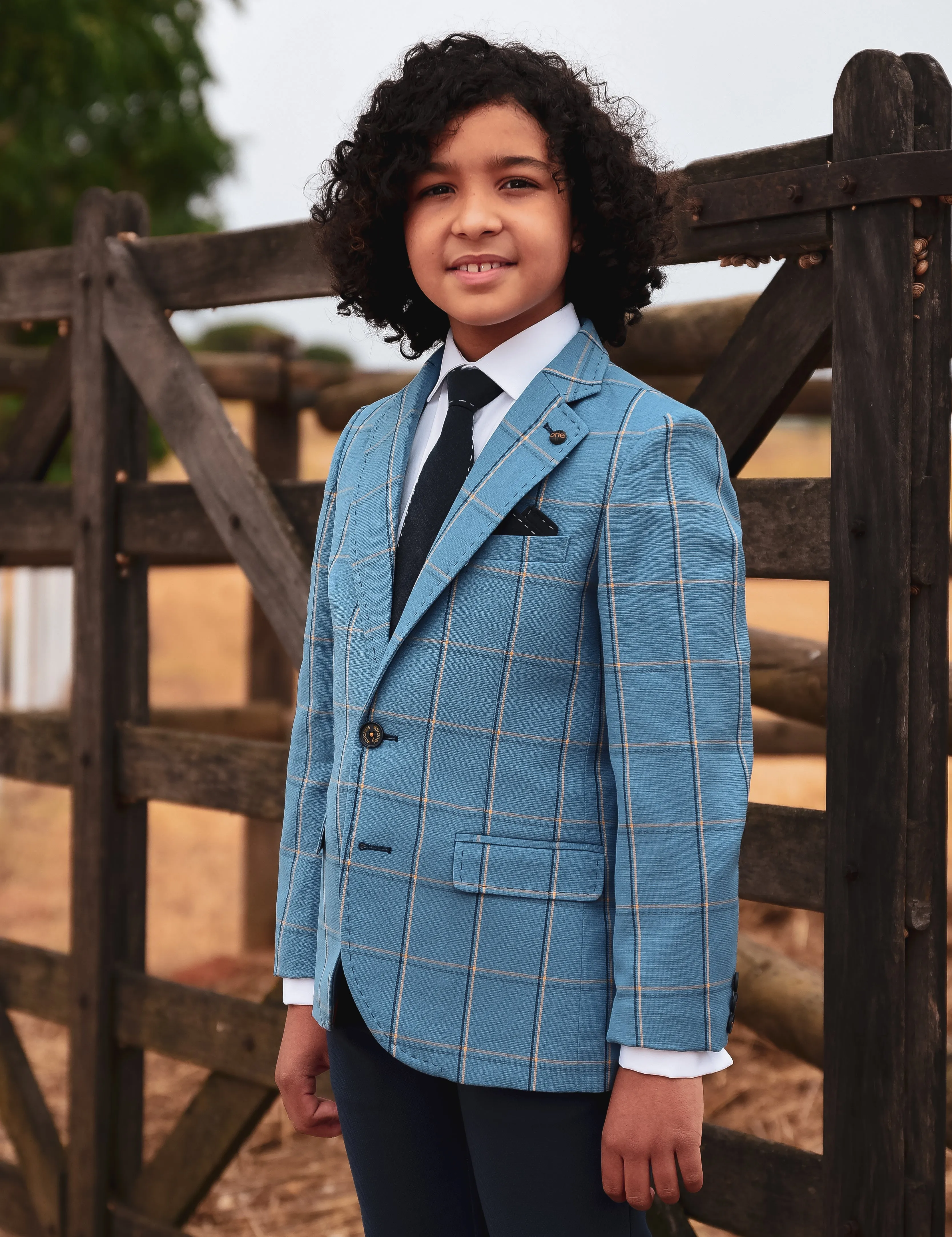 One Varones Boys Pale Blue Check Blazer