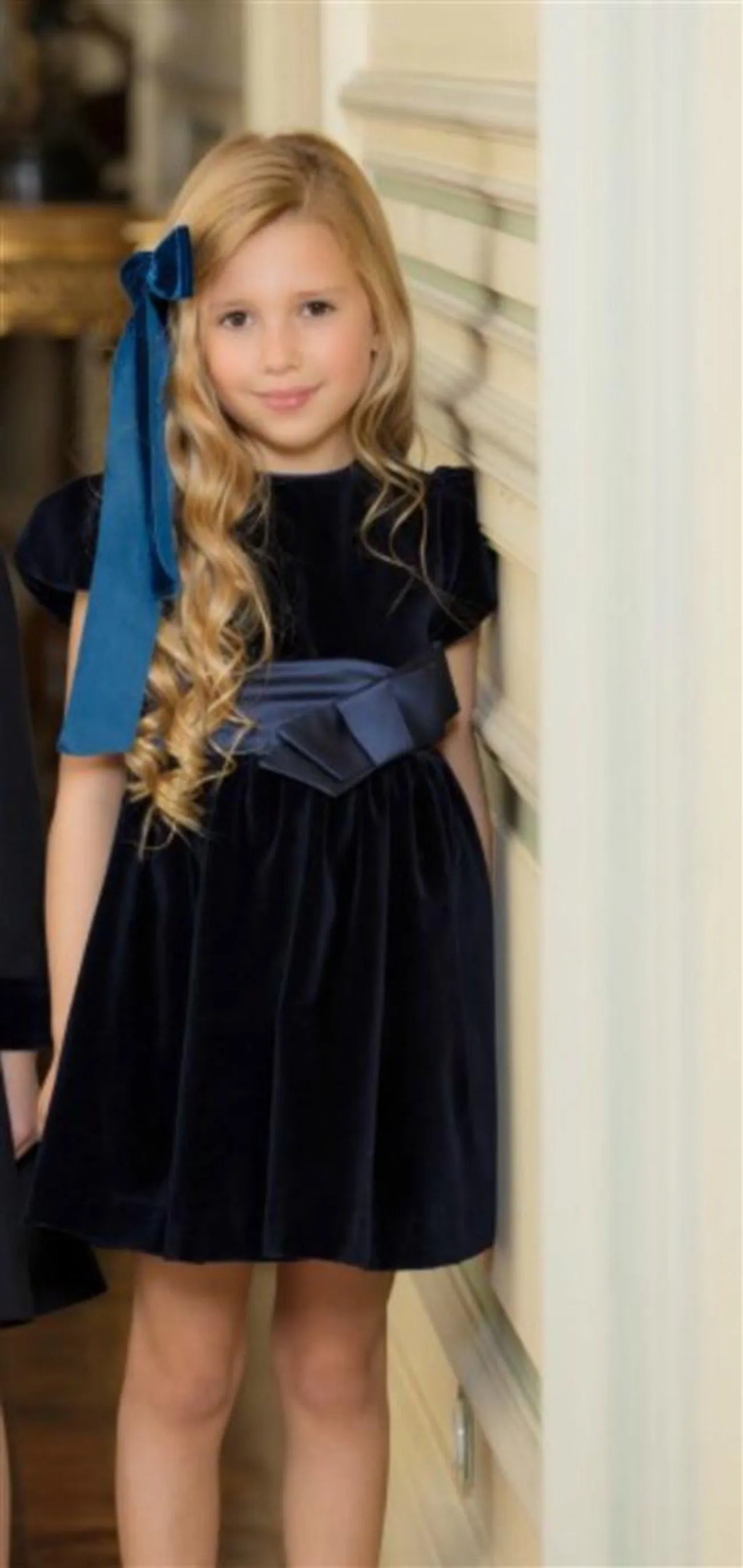 Patachou Girls Navy Velvet Bow Dress