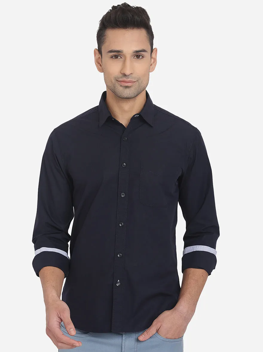 Peacoat Blue Solid Slim Fit Semi Casual Shirt | Greenfibre