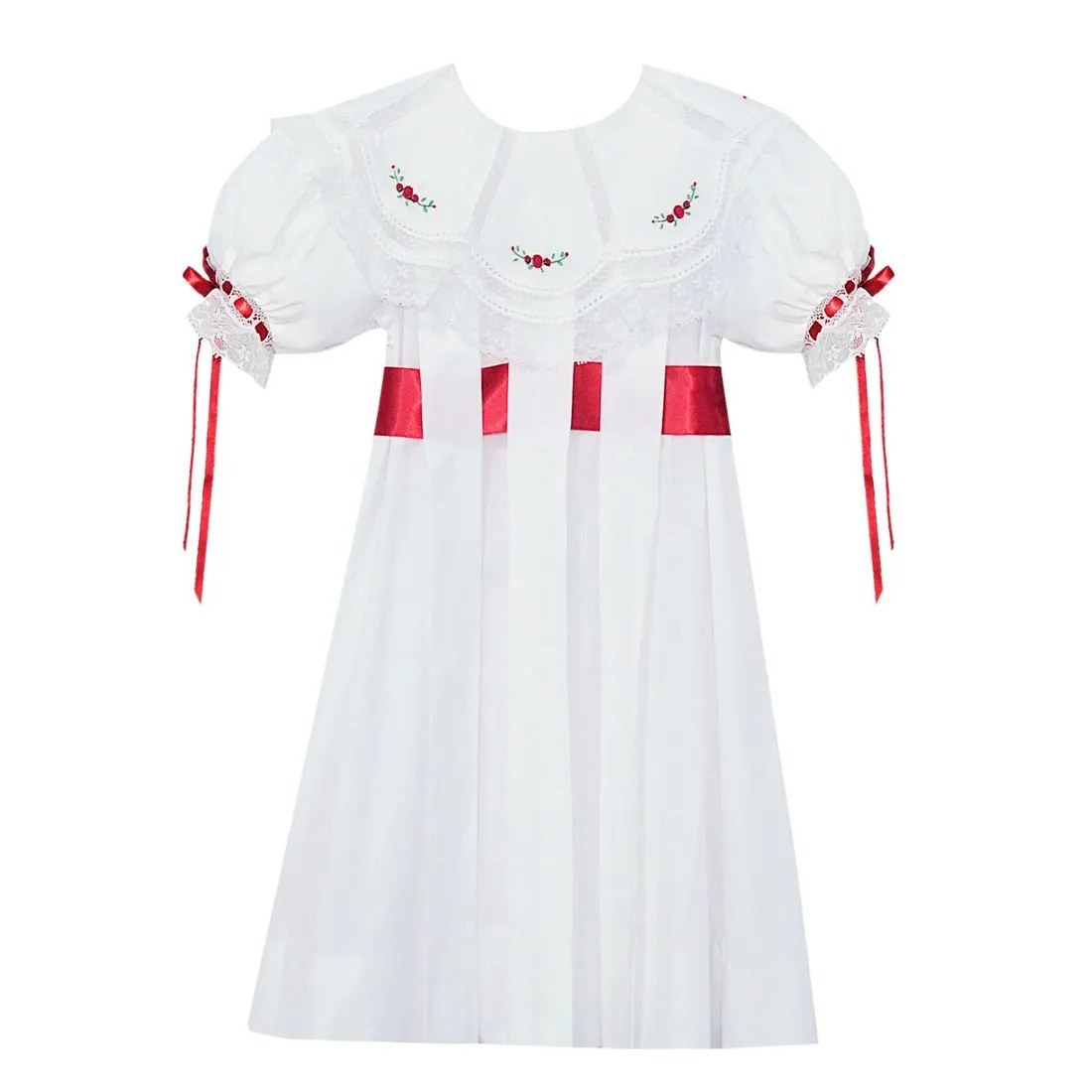 Phoenix & Ren White Juliana Dress Red Christmas Embroidery Buds PR509JD 5110