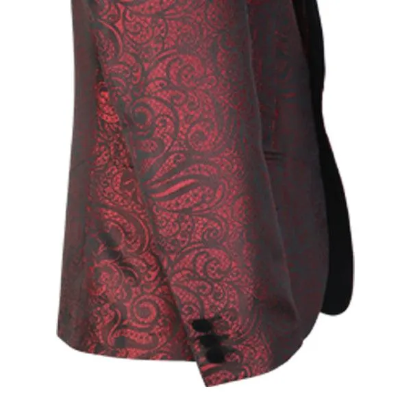 RED DAMASK 3 PIECE SUIT WITH BOW-TIE