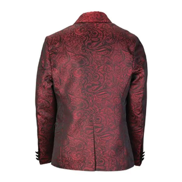 RED DAMASK 3 PIECE SUIT WITH BOW-TIE