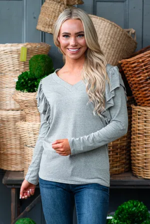 Ruffle Shoulder Long Sleeve Top