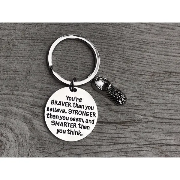 Running Charm Keychain, Inspirational You’re Braver Than You Believe, Stronger Than You Seem & Smarter You Think