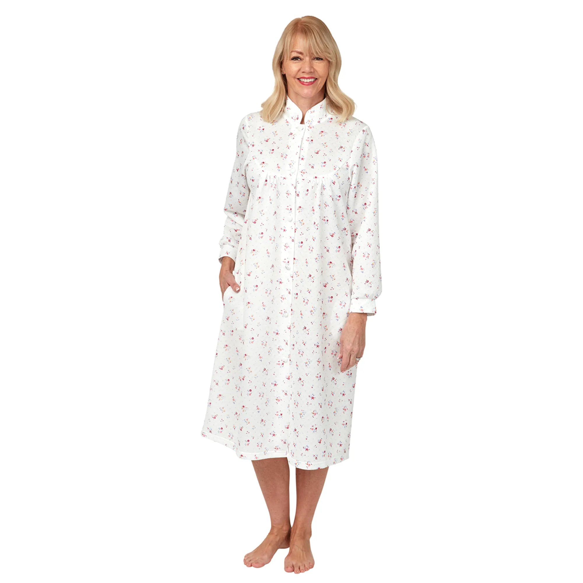 SALE Marlon Lightweight Mock Quilt Button Front Floral Dressing Gown