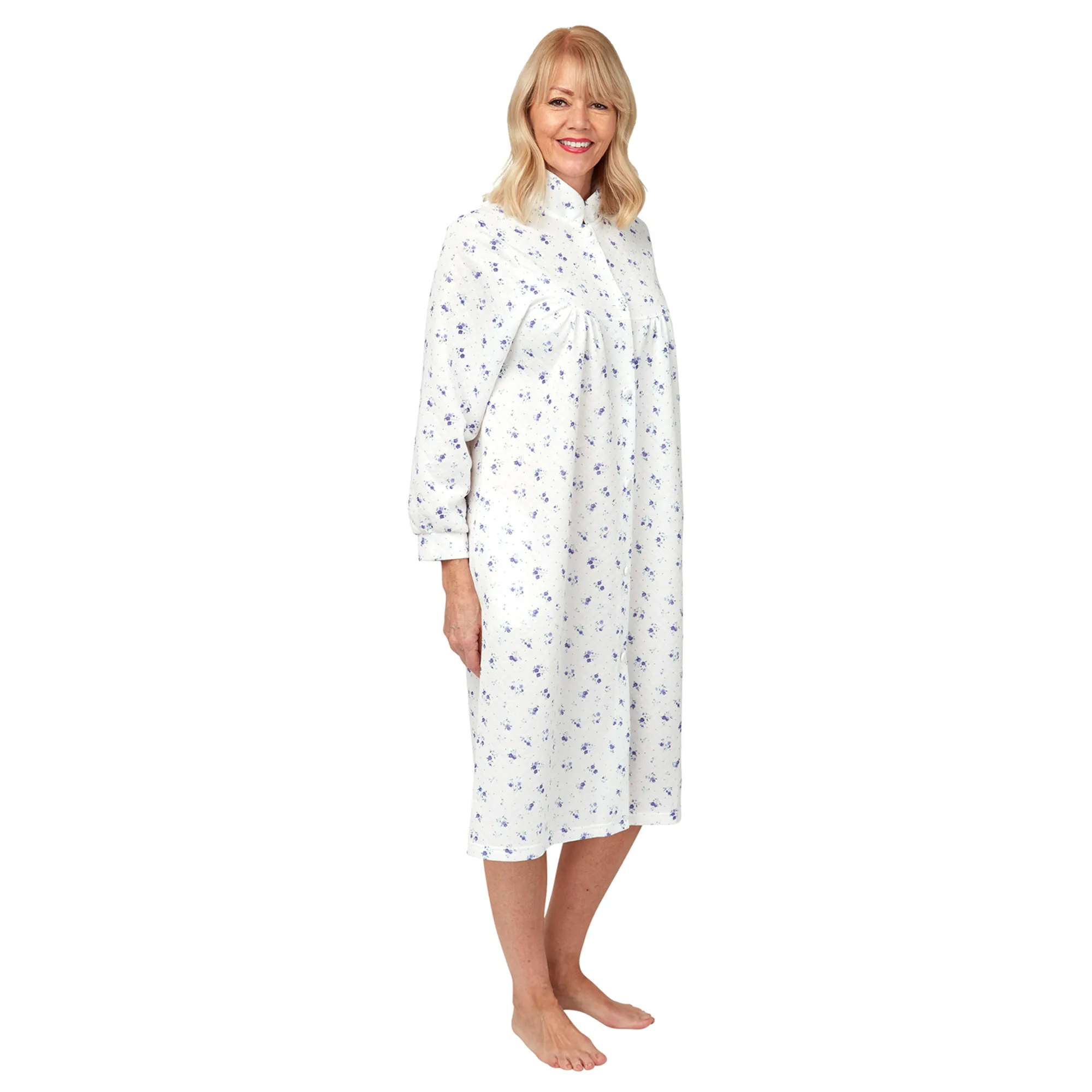 SALE Marlon Lightweight Mock Quilt Button Front Floral Dressing Gown