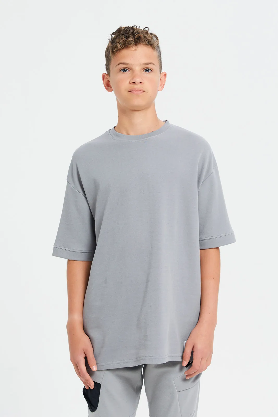 Senior Boys Grey Short Sleeve Oversize T-Shirt