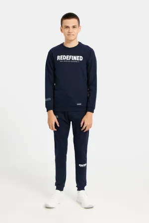 Senior Boys Navy Basic Crew Neck Jog Set (2 Piece)