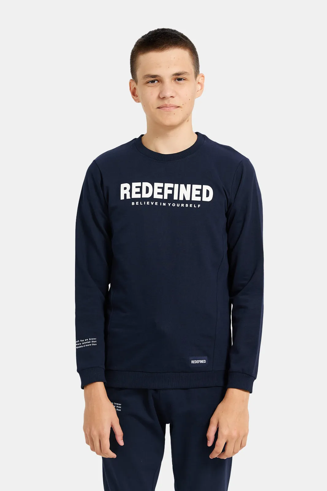 Senior Boys Navy Basic Crew Neck Jog Set (2 Piece)