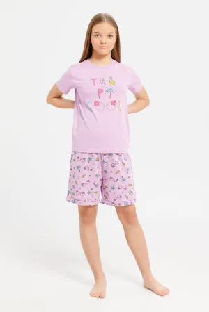 Senior Girls Purple Printed Pyjama Set (2 Piece)