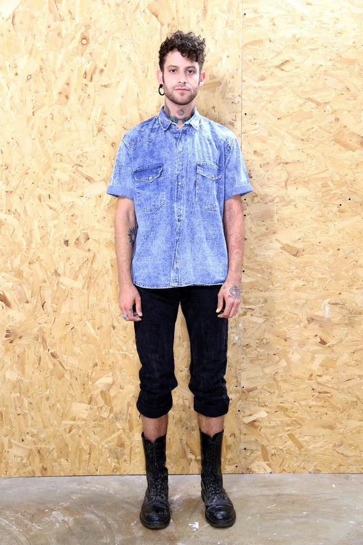 Short Sleeved Acid Wash Denim Shirt