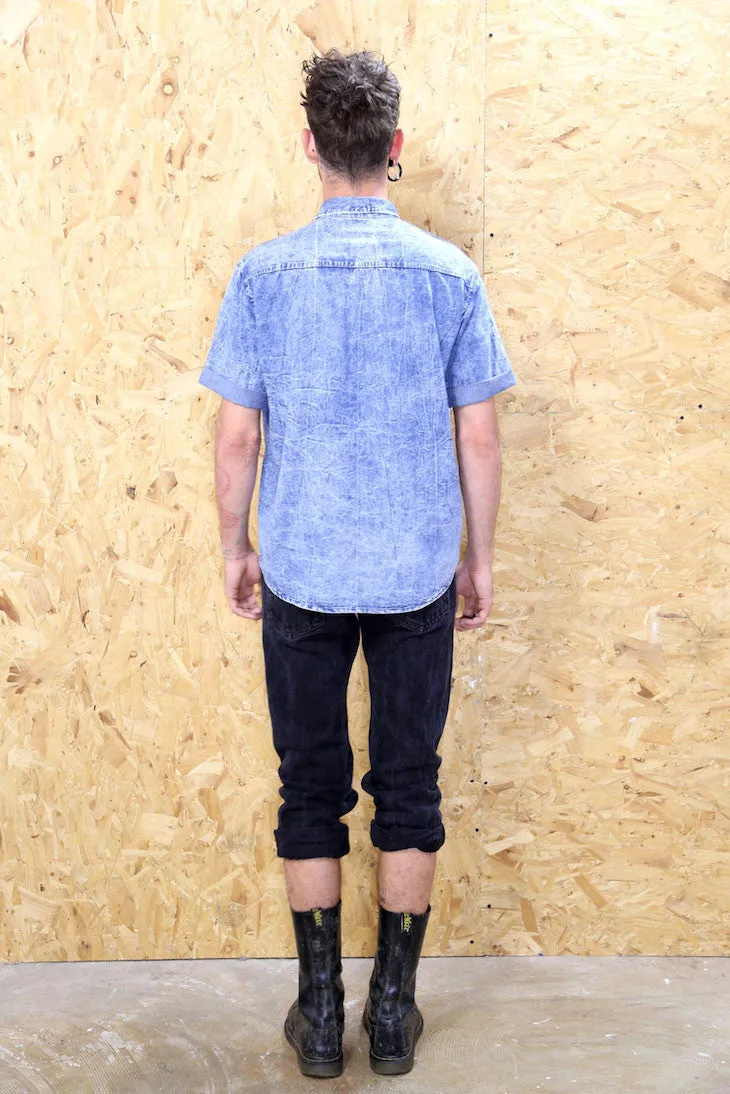 Short Sleeved Acid Wash Denim Shirt